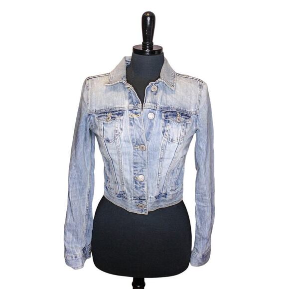 American Eagle Denim Jacket Tribal Tapestry Weave Back Aztec Southwest - Picture 2 of 5